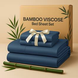 Lux Decor Collection - Rayon from Bamboo Blend Queen Bed Sheets, 4-Piece Cooling Sheet Set with 16-Inch Deep Pockets - Navy Blue