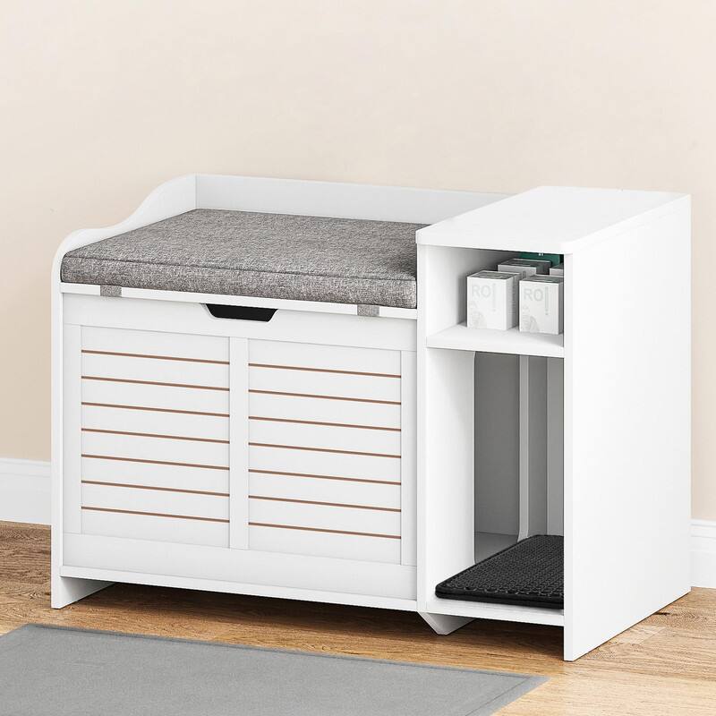 Alt View 4. GARVEE - Cat House Hidden Litter Box Enclosure with Top Opening with Cushion Cabinet - White.