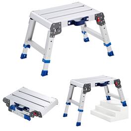 VEVOR - Folding Work Platform, Adjustable Height 12-16 in, 500 lbs Capacity Aluminum Step Stool, Heavy Duty Non-Slip Platform - Silver