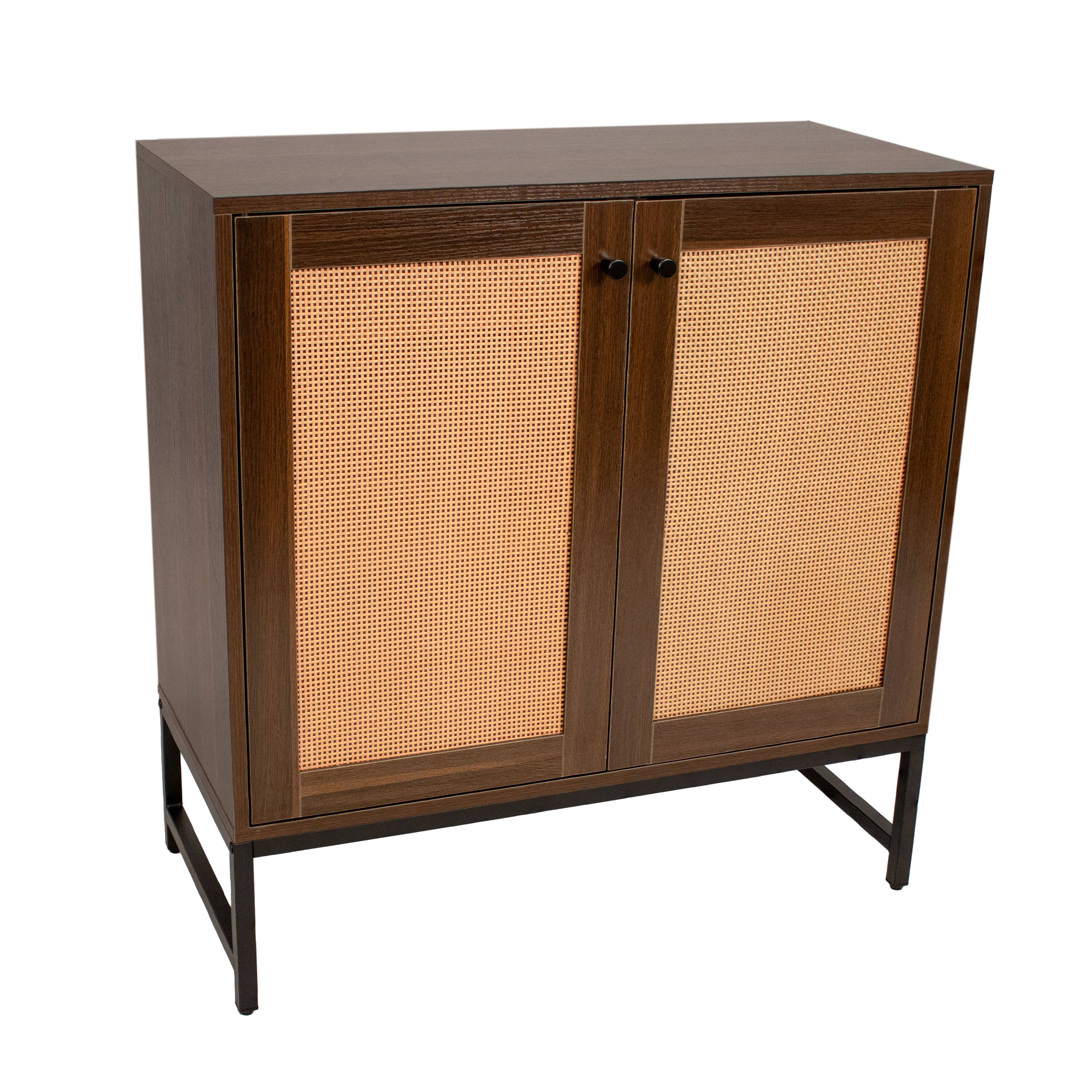 Sunnydaze - 2-Door MDF Accent Cabinet with Shelf/Rattan Doors - Dark Brown