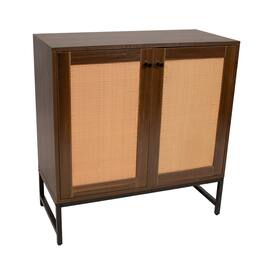 Sunnydaze - 2-Door MDF Accent Cabinet with Shelf/Rattan Doors - Dark Brown