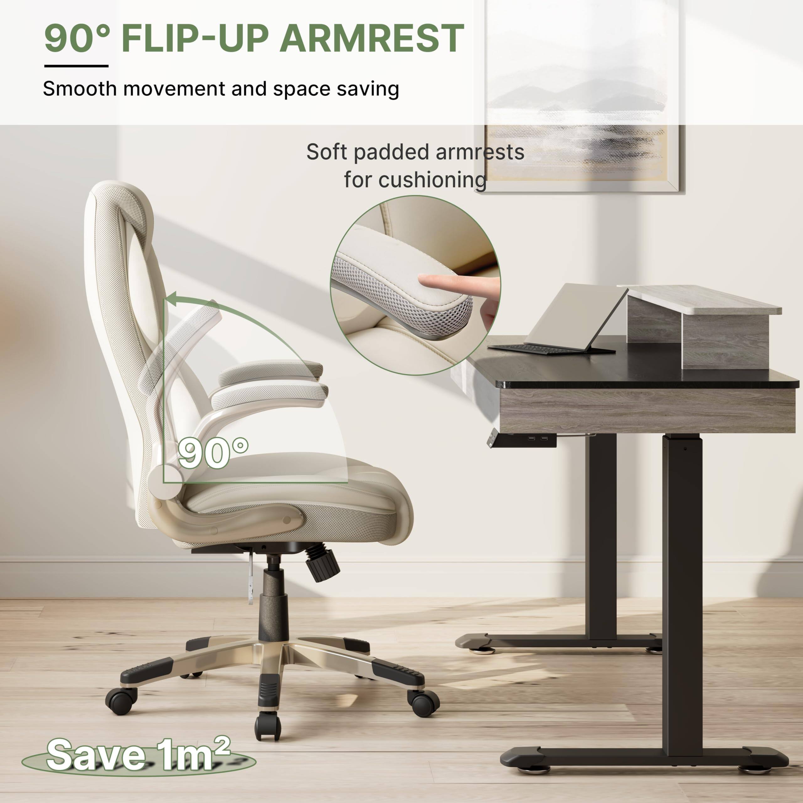 90° FLIP-UP ARMREST, Smooth movement and space saving, Soft padded armrests for cushioning, 90°, Save 1m²