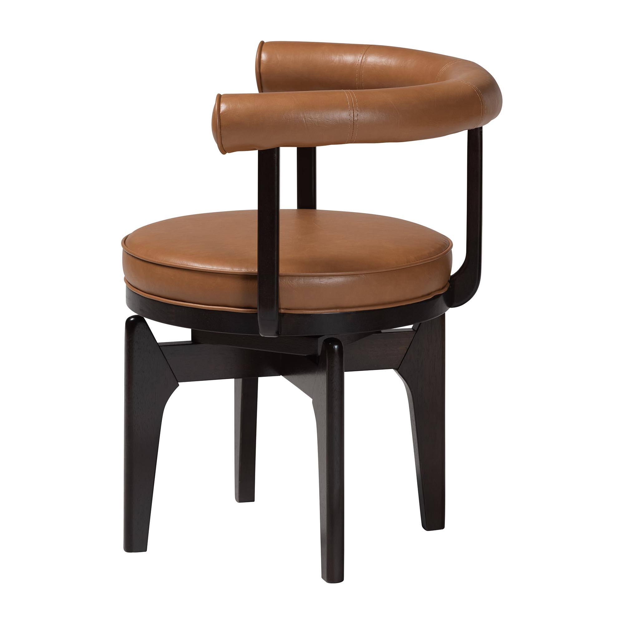 Left. Baxton Studio - Delacruz Swivel Dining Chair - Round Open Back Accent Chair with Faux Leather Upholstery, Modern Contemporary - Tan/Black.