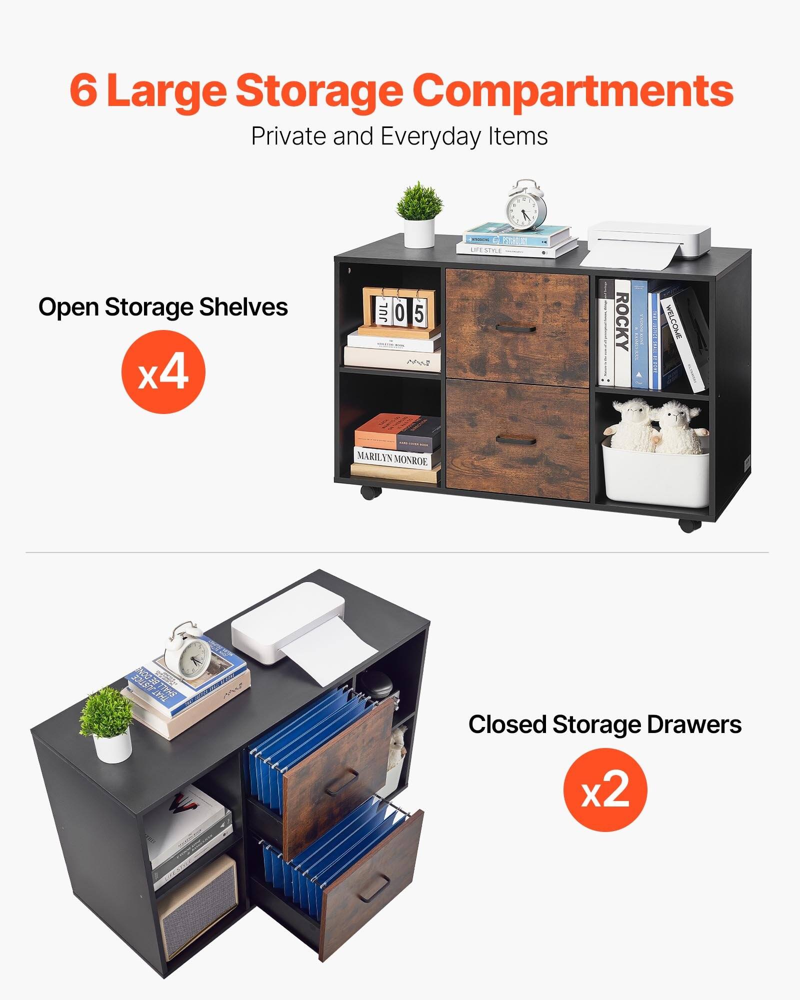 6 Large Storage Compartments  
Private and Everyday Items  

Open Storage Shelves x4  

Closed Storage Drawers x2