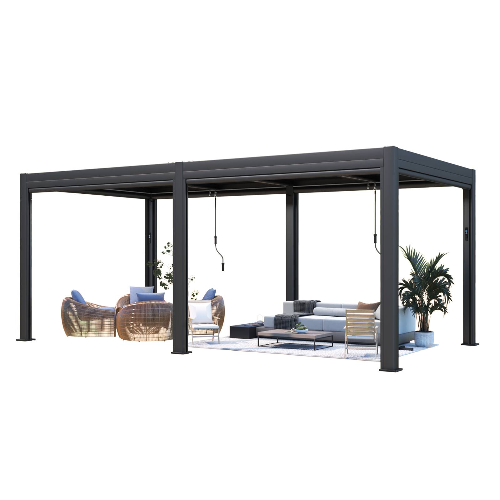 Alt View 7. U-HOMY - 10'x20' Outdoor Aluminum Louvered Pergola Gazebo with Adjustable Rainproof Roof and Pull-Down Privacy Screen - Grey.