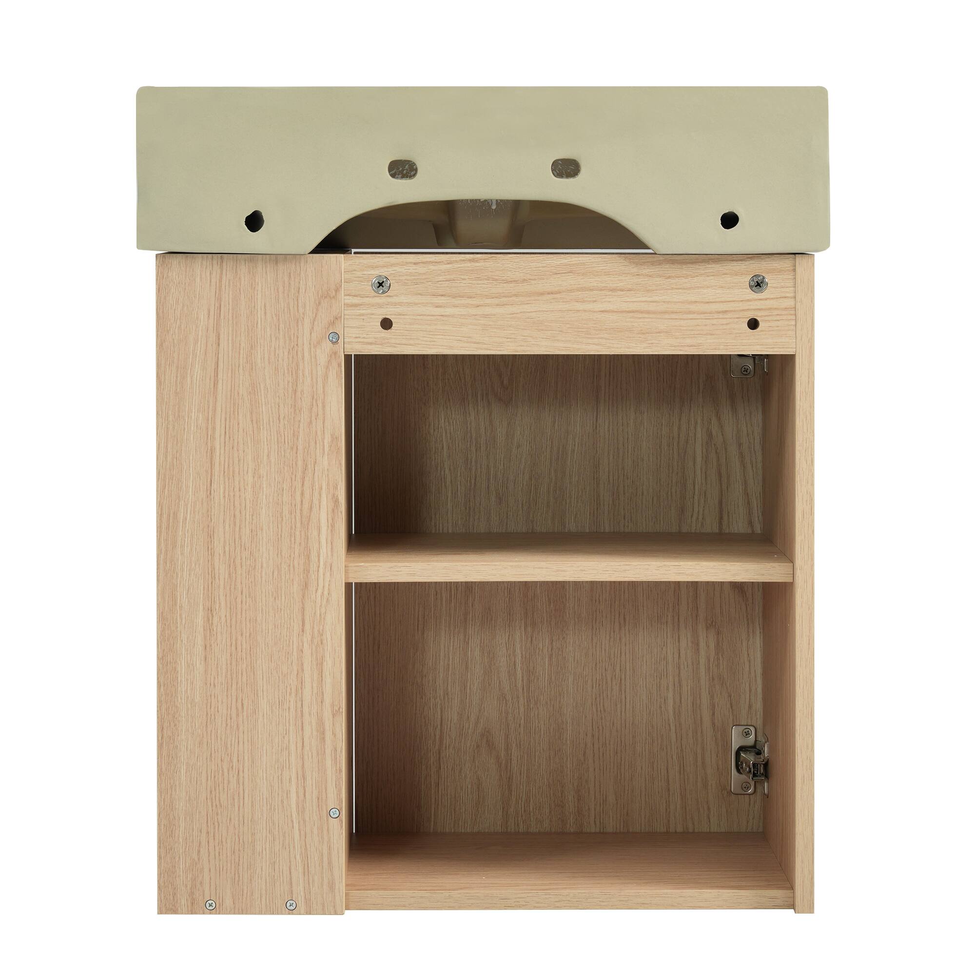 Alt View 10. Glintex - 21.6" Modern Floating Bathroom Vanity with Ceramic Basin - Perfect for Small Bathrooms, Right side storage - Wood.