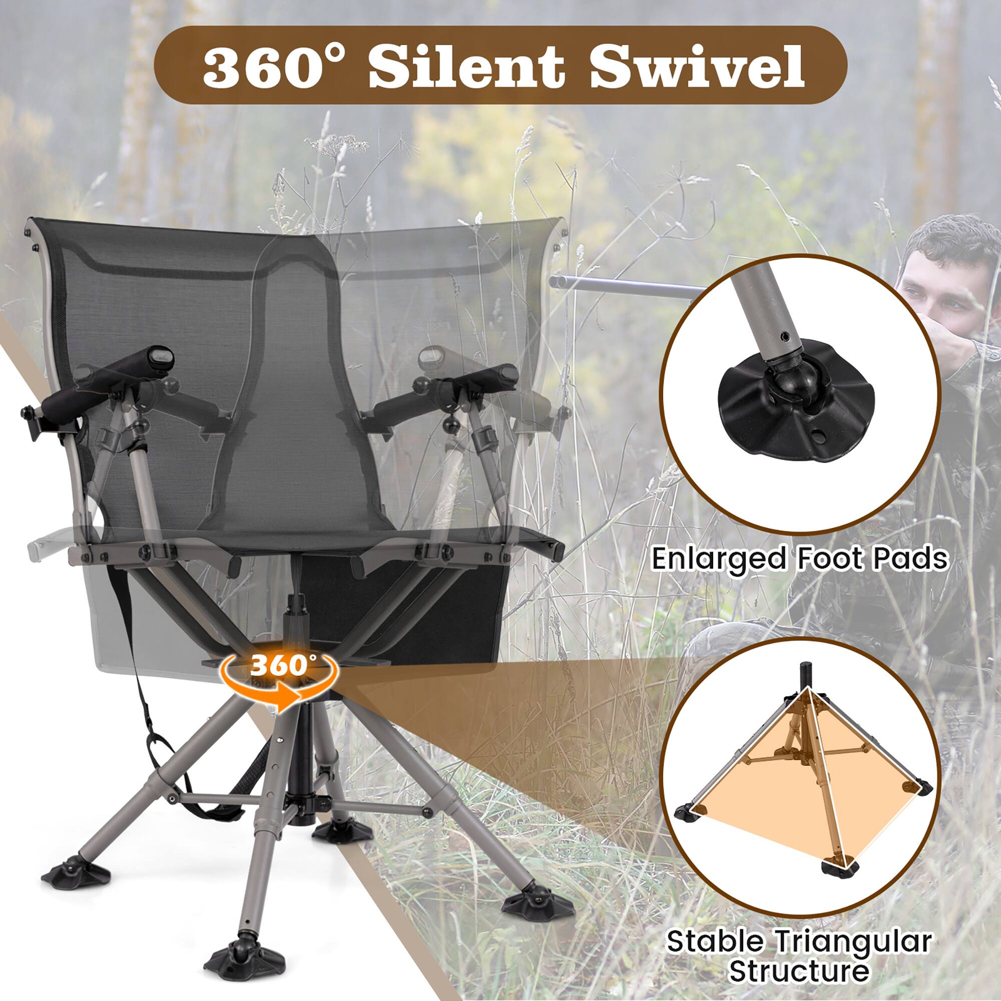 360° Silent Swivel  
Enlarged Foot Pads  
Stable Triangular Structure