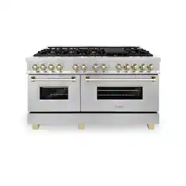 ZLINE - Autograph 60" Legacy Dual Fuel Range w/ 9 Burners & Polished Gold Accents (RAZ-60-G) - Steel/Polished Gold