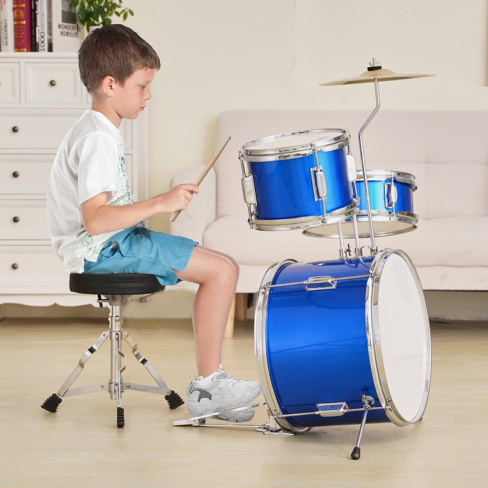 Alt View 1. Glintex - Electric Drum Set 3-Piece 14in Beginner Drum Kit with Adjustable Throne Cymbal Pedal Drumsticks for Kids Learners - Blue.