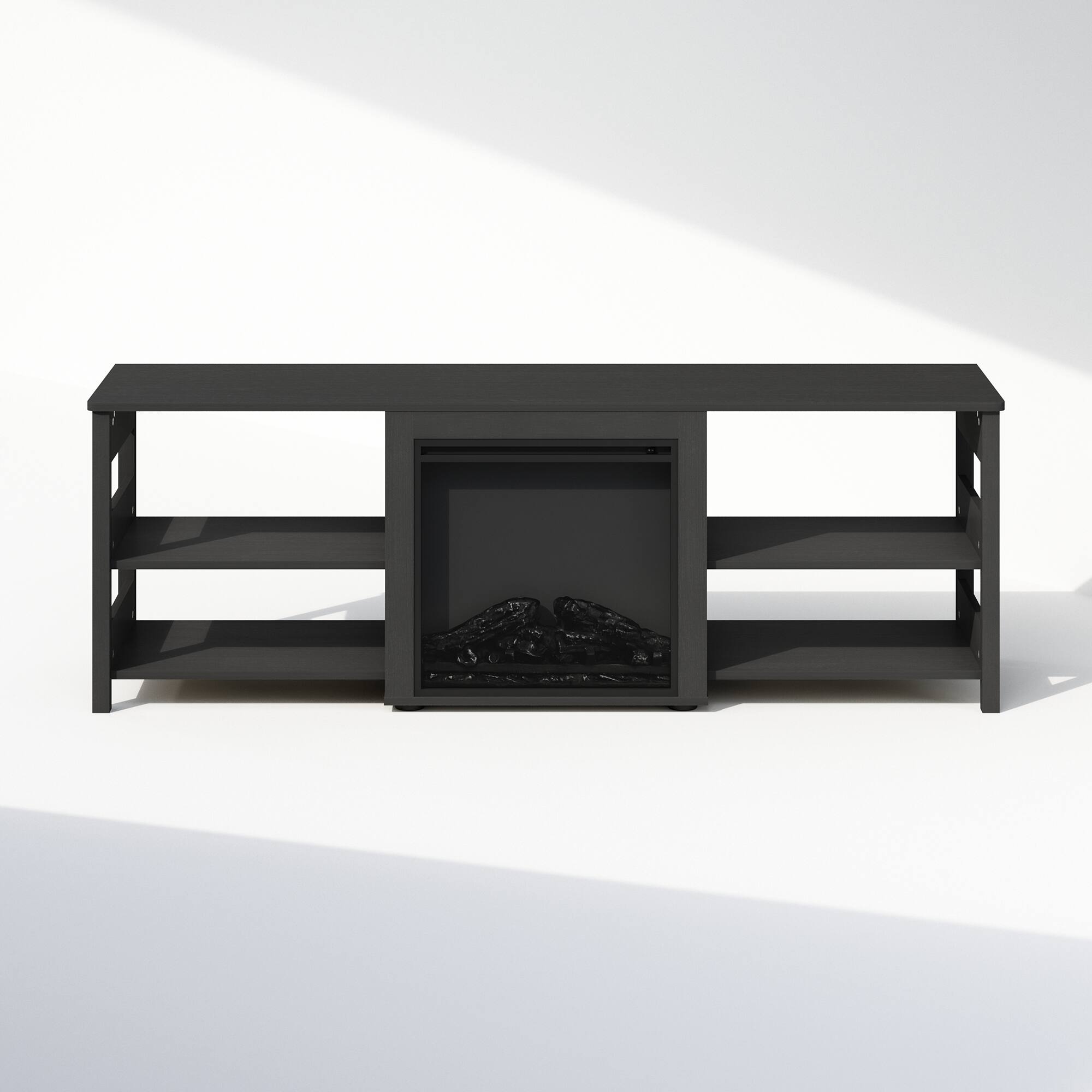 Alt View 2. Furinno - Classic No Heat Decorative Electric Fireplace TV Stand, Entertainment Center for TV up to 70 Inch with Open Shelves - Americano.