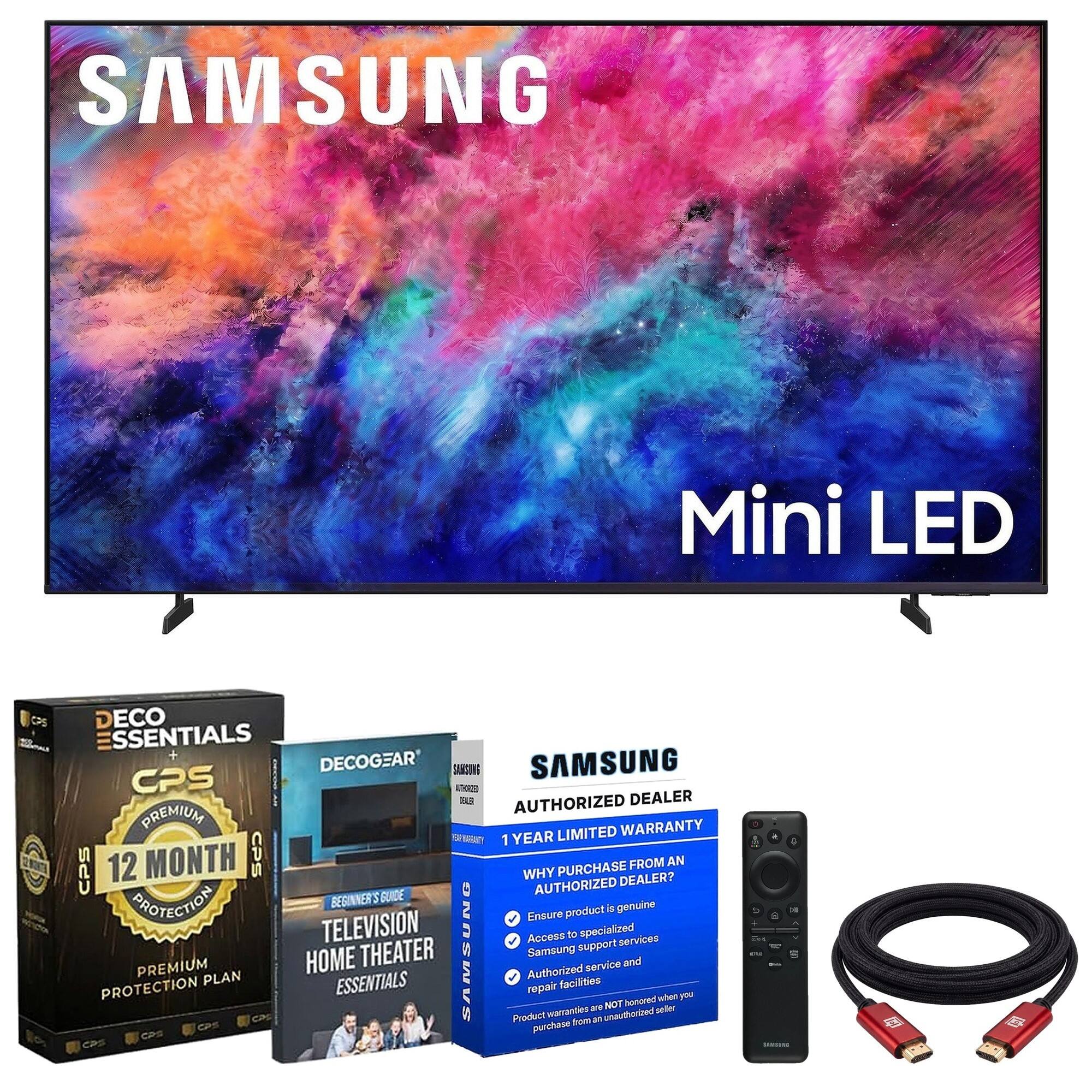 SAMSUNG  
Mini LED  

DECO ESSENTIALS  
DECOGEAR  
SAMSUNG  
CPS DEALER  
AUTHORIZED  
PREMIUM WARRANTY 1 YEAR LIMITED  
CPS 12 MONTH  
CPS  
WHY AUTHORIZED PURCHASE DEALER?  
FROM AN  
PROTECTION  
BEGINNER GUIDE  
Ensure product is genuine  
TELEVISION  
Access to support specialized services  
HOME THEATER  
SAMSUNG  
Samsung  
PREMIUM service and PLAN ESSENTIALS  
Authorized facilities  
PROTECTION repair you honored when are NOT geller cas  
Product warranties at unauthorized CPS purchase from CPS  
CPS