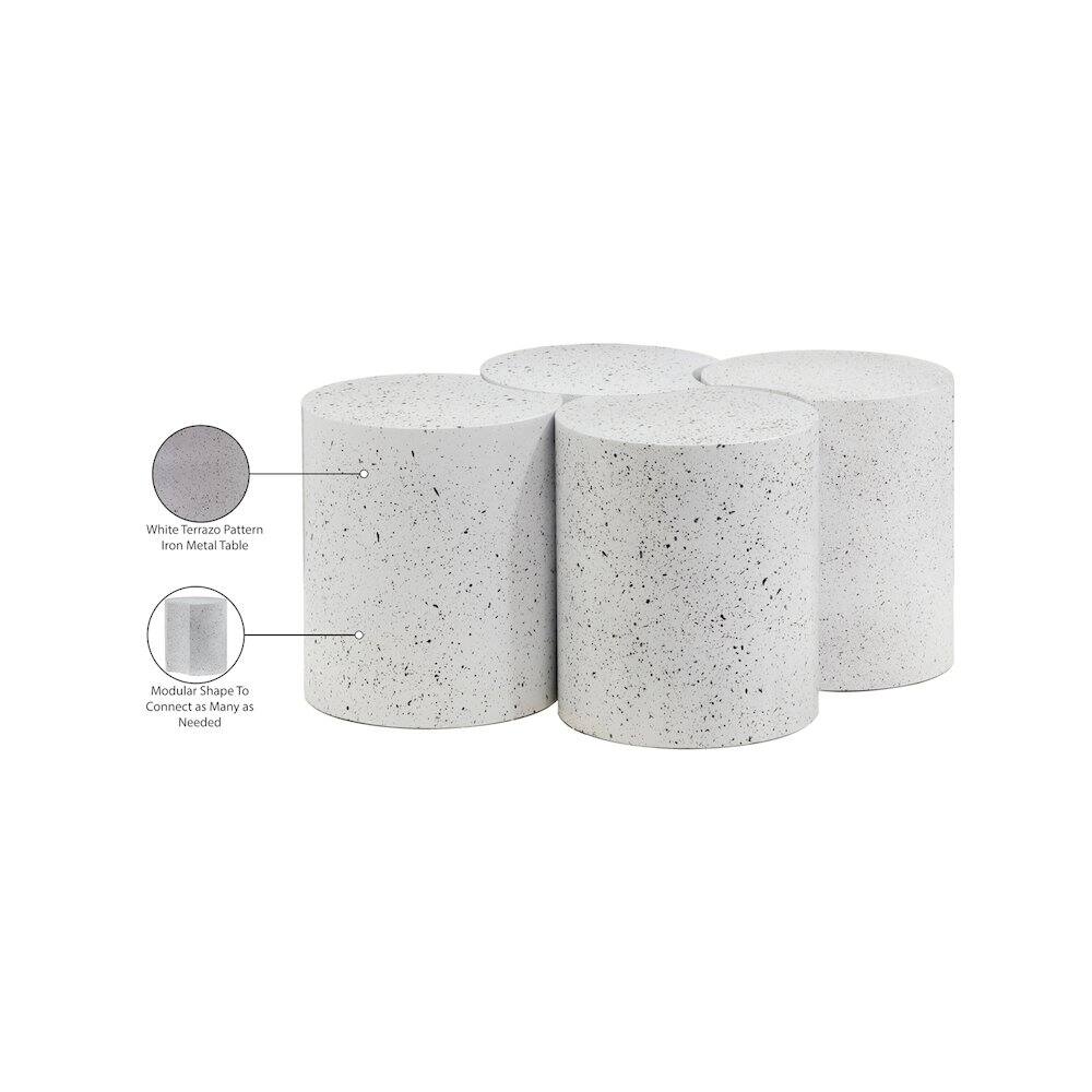 White Terrazzo Pattern  
Iron Metal Table  

Modular Shape To Connect as Many as Needed