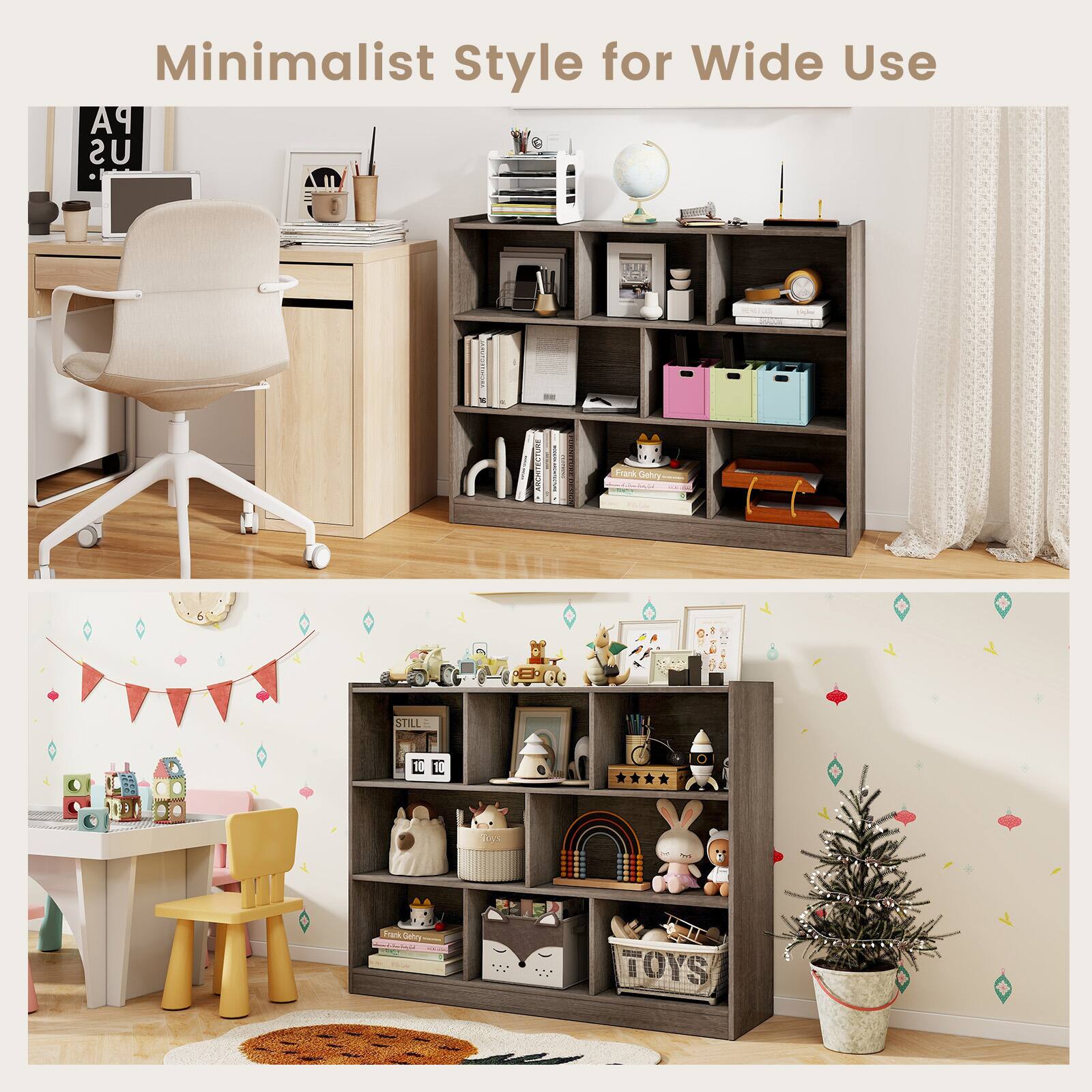 Minimalist Style for Wide Use: A minimalist style is a design approach that focuses on simplicity, functionality, and the efficient use of space. This style is particularly suitable for small living spaces or areas with limited room, as it helps to maximize the available space while maintaining a clutter-free and organized environment. In the image, a minimalist style is demonstrated through the use of a bookshelf and a chair, both of which are designed to serve multiple purposes. The bookshelf, for example, can be used to store books, decorative items, or even as a workspace, while the chair can be used for seating, reading, or working. By combining these elements in a single space, the minimalist style helps to create a versatile and functional living area that can be adapted to suit various needs and preferences.