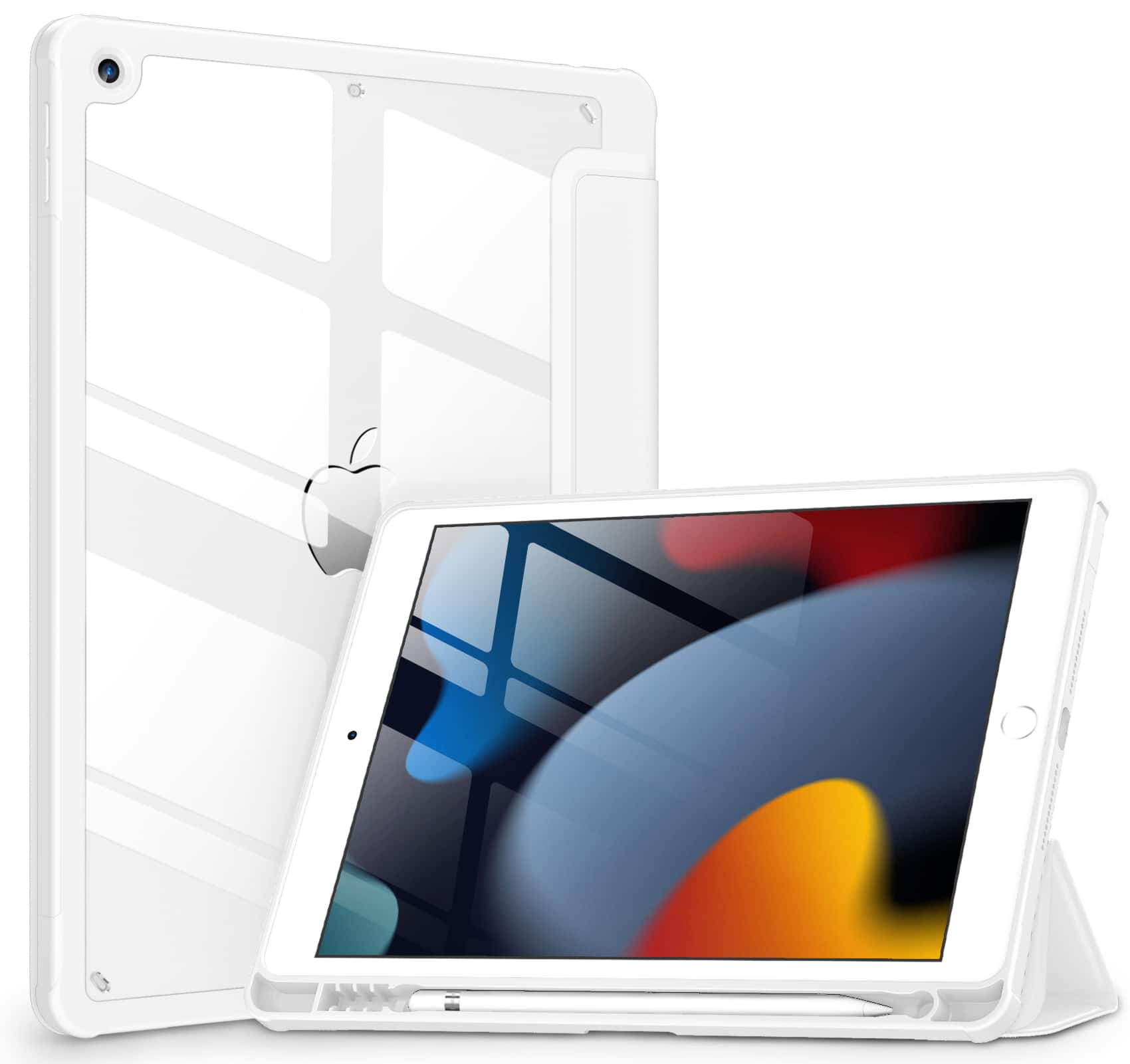 Front. DTTO - Case for iPad 9th/8th/7th Generation 10.2 inch, Clear Back, TPU Shockproof Frame Cover - White.