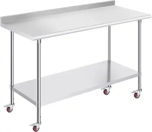 Front. OSTBA - 24 × 60 in Stainless Steel Prep Table, NSF Commercial Heavy-Duty Work Table with Adjustable Undershelf & Feet - Stainless Steel.