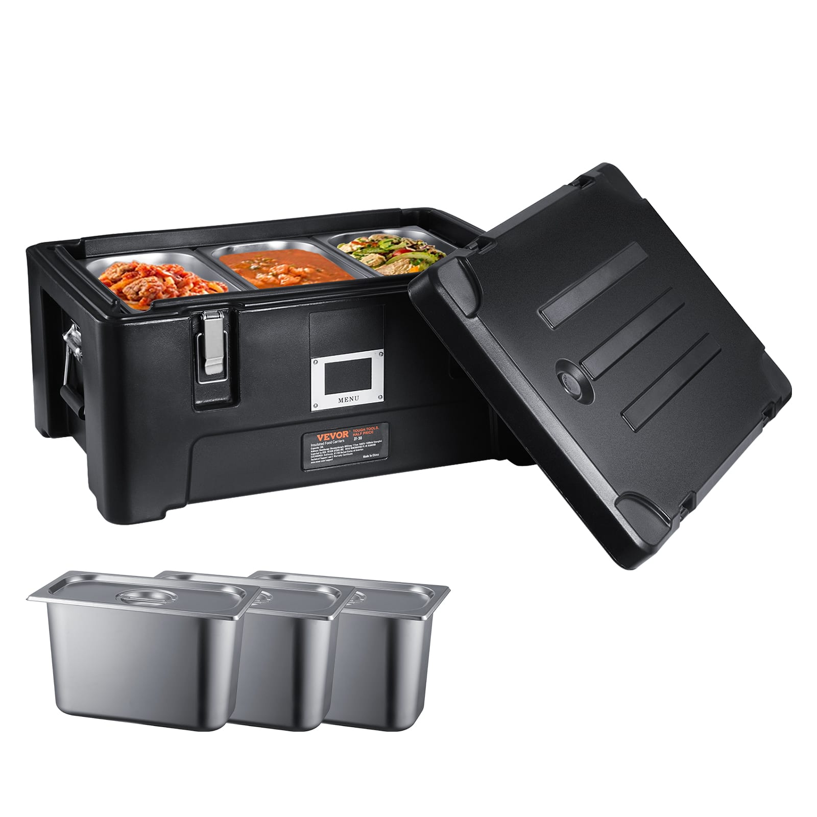 VEVOR - Insulated Food Pan Carrier, 36Qt Capacity, Stackable Catering Hot Box with 3 Stainless Steel Pans - Black price history on PriceWatchPro