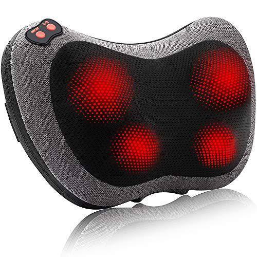The Best Inks - Shiatsu and Neck with Heat Deep Tissue Kneading Electric Massage Pillow for Shoulders Foot Body Use at Home Car Office - Gray
