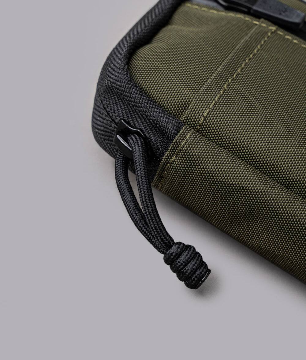 Left. ALPAKA - EDC Organizer Pouch with 6 Slip Pockets, 5 Elastic Loops, YKK AquaGuard Zipper, X-Pac/Axogrid, HUB Compatible - Olive Green X-Pac X42.