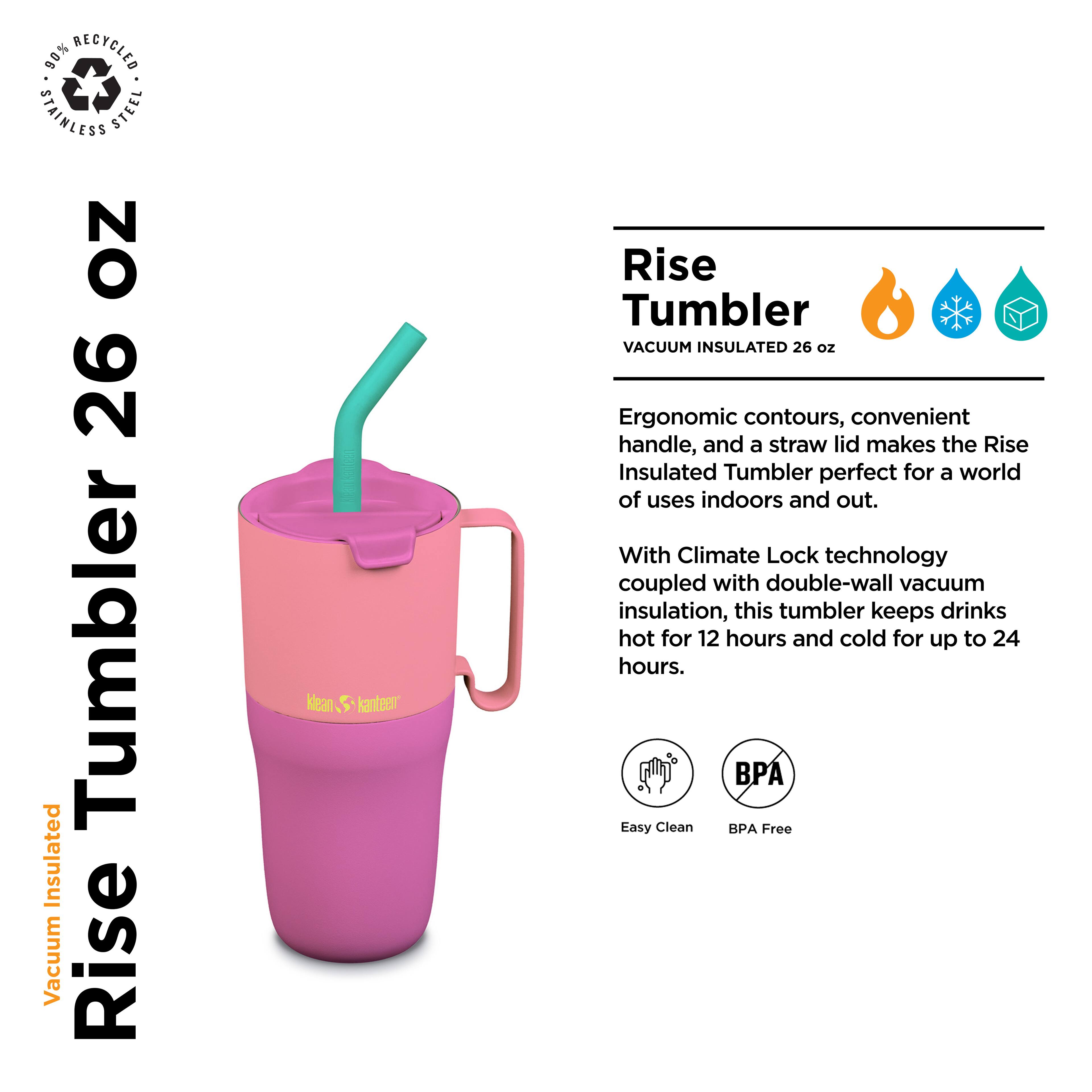 90% Recycled Stainless Steel No 26 Tumbler Insulated Vacuum Rise Kanteen Rise Tumbler VACUUM INSULATED 26 oz

Ergonomic contours, convenient handle, and a straw lid make the Rise Insulated Tumbler perfect for a world of uses indoors and out. With Climate Lock technology coupled with double-wall vacuum insulation, this tumbler keeps drinks hot for 12 hours and cold for up to 24 hours. PA Easy Clean BPA Free