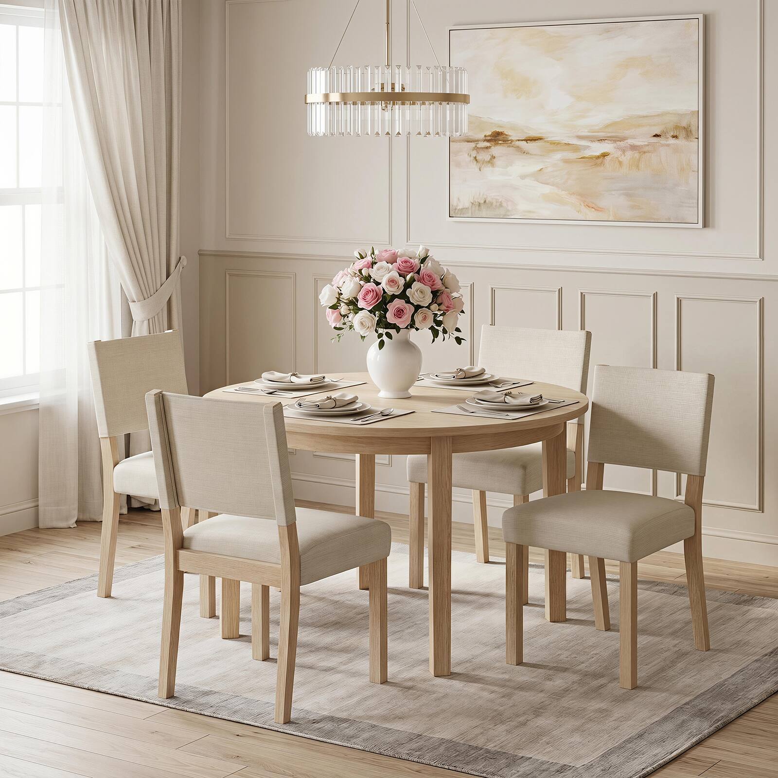 Alt View 4. Costway - Costway Set of 4 Upholstered Dining Chairs, Kitchen Chairs with Solid Rubber Wood Legs - Natural + Beige.
