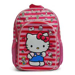 Sanrio Hello Kitty Pink Striped 16 Inch Backpack with Front Pocket - Multi-Colored