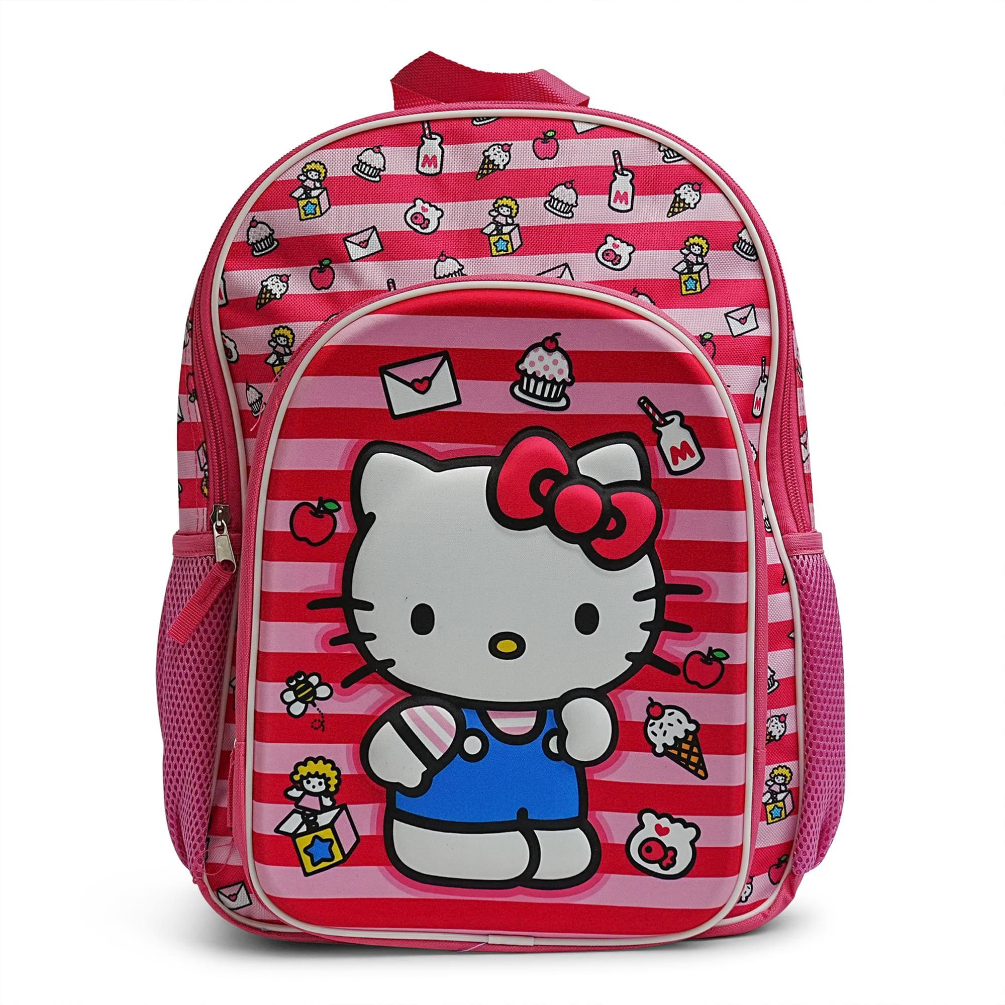 Sanrio Hello Kitty Pink Striped 16 Inch Backpack with Front Pocket - Multi-Colored