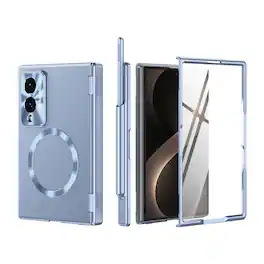 Dteck - For Samsung Galaxy Z Fold8 Rugged Shockproof Magnetic Case 2 Hinge Cover with Stylus and Screen Protector Included - Blue
