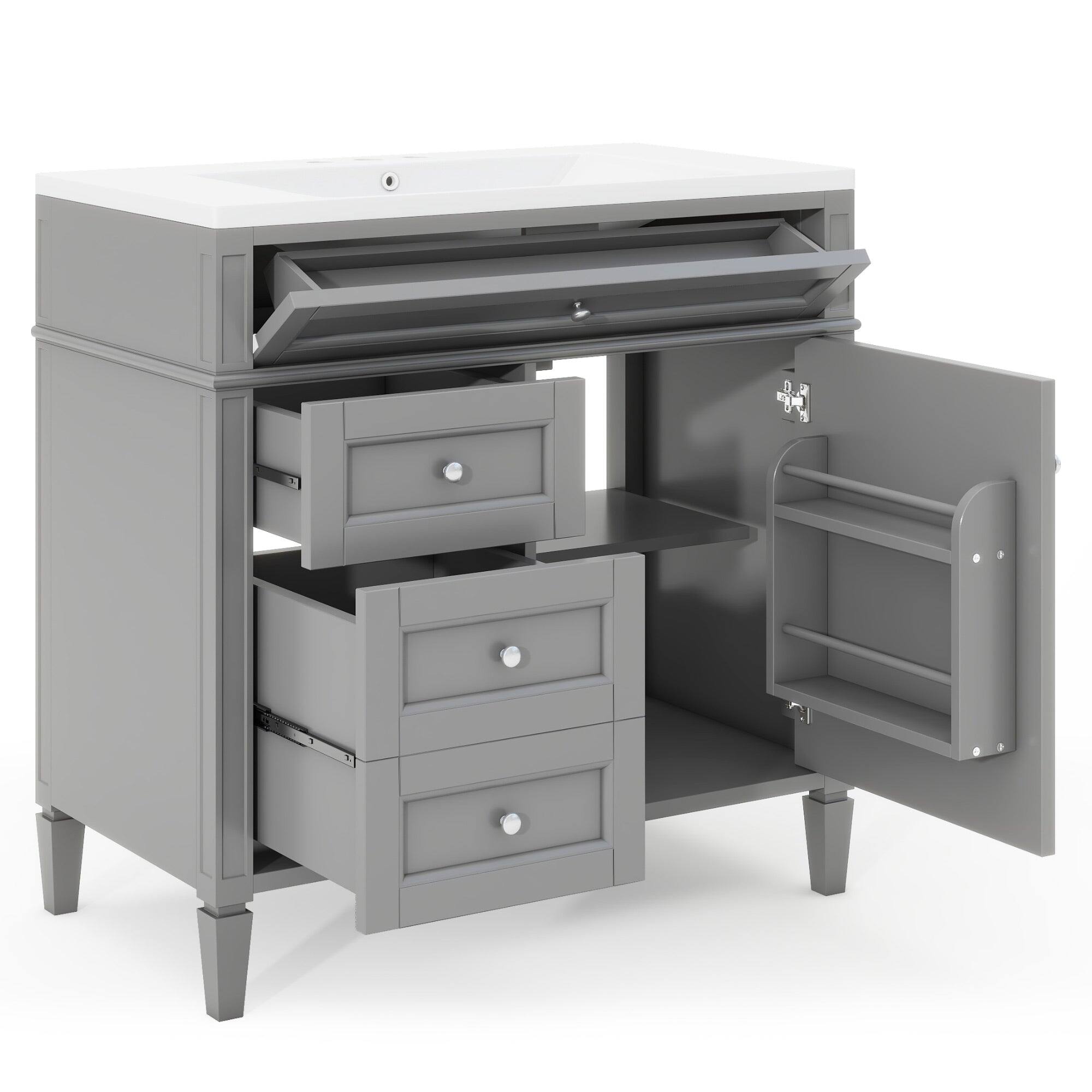Alt View 10. Boyel Living - 36 Inch Modern Bathroom Vanity with Top Sink Two Drawers Tip Out Grey - Gray.