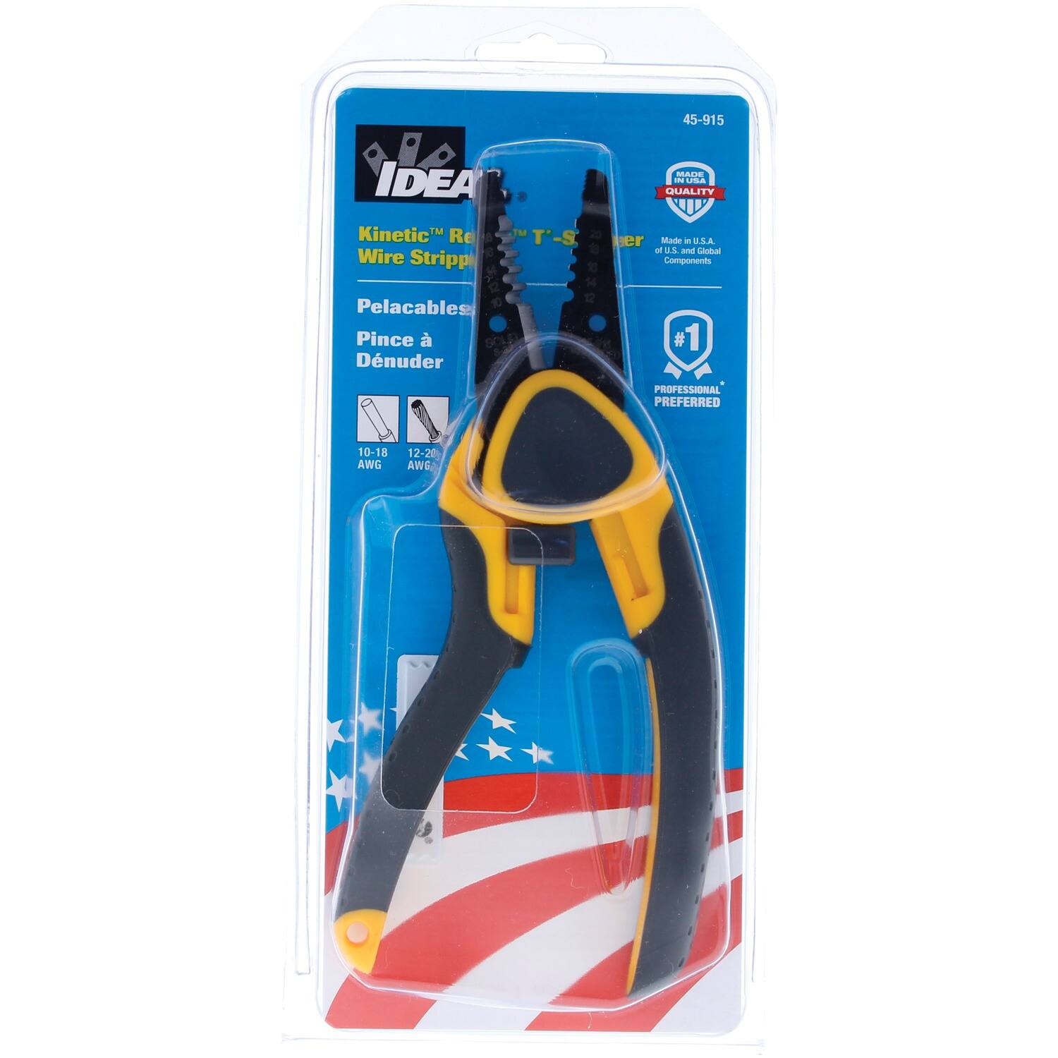45-915 IDEA Kinetic™ Re Wire Stripper™ T'-S T S M MLA QUALITY er Man - CLA A - . andd Ghodua Components Pelacables Pince à Dénuder # 1 PROFESSIONAL PREFERRED 10-18 AWG 12-20 AWG
