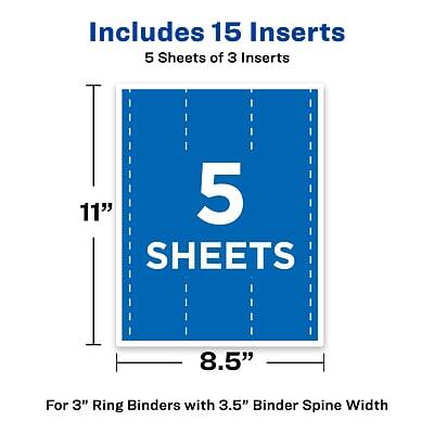 Includes 15 Inserts  
5 Sheets of 3 Inserts  
5 Sheets  
11" x 8.5"  
For 3" Ring Binders with 3.5" Binder Spine Width