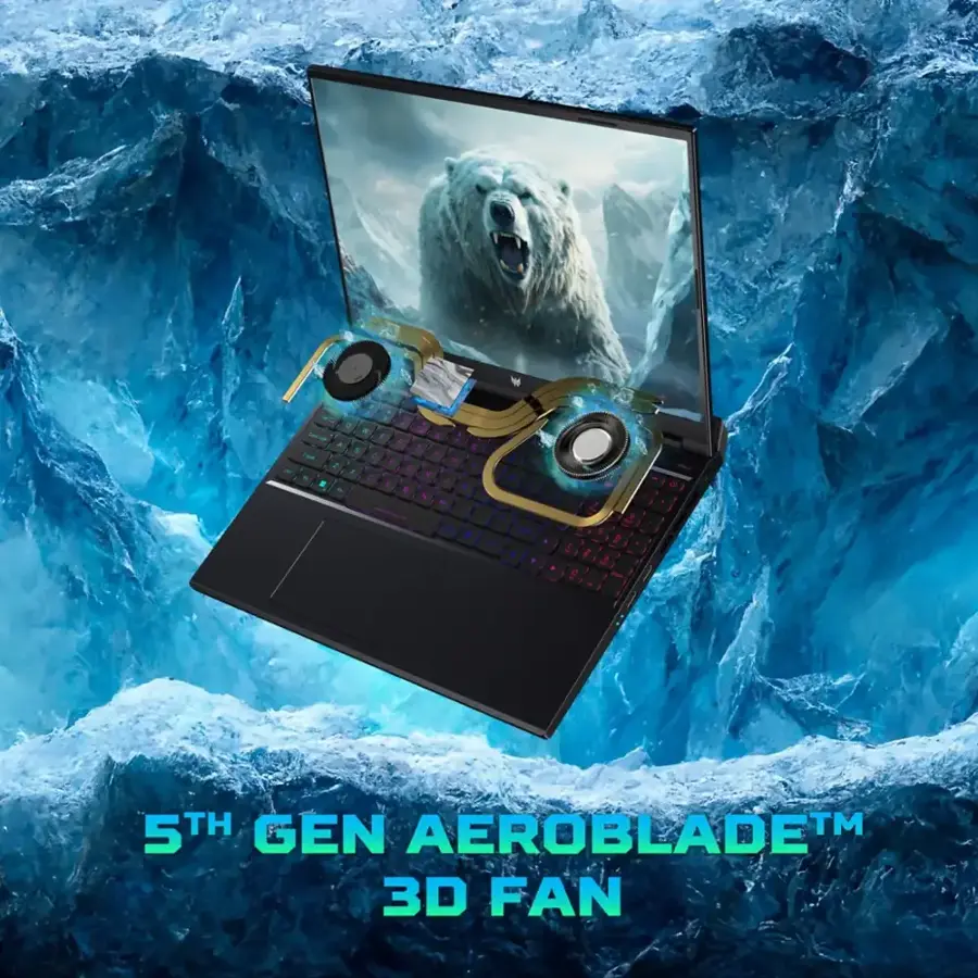 The text on the image reads: "5th Gen AerobladeTM 3D Fan."