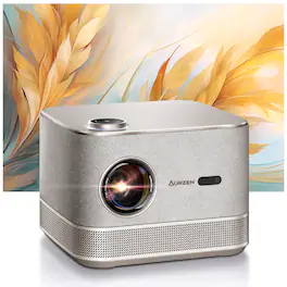 Aurzen - Smart Projector, 36W Speakers 3D Dolby Audio, Auto Focus Keystone, 500 ANSI Lumens Native 1080p Projector - Gold