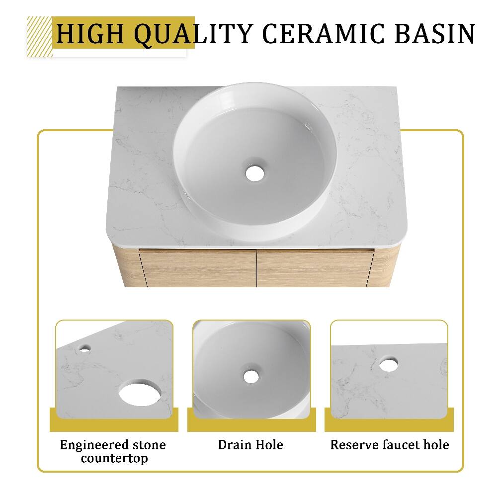 HIGH QUALITY CERAMIC BASIN

Engineered stone countertop
Drain Hole
Reserve faucet hole