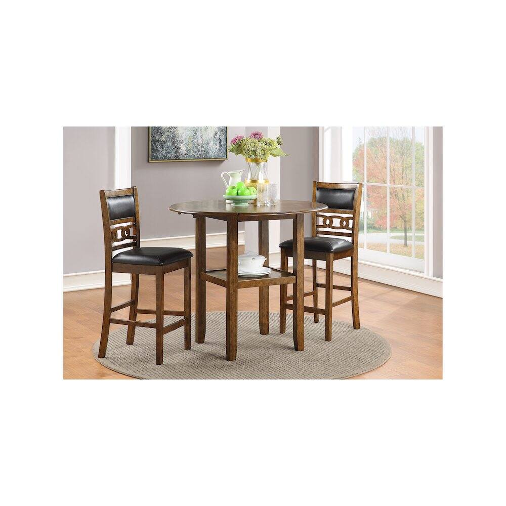 Angle. New Classic Furniture - Gia 3-Piece 42" Wood Counter Drop Leaf Table Set - Brown.