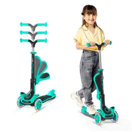 Lifemaster - 3-Wheel Kids Scooter with Foldable Seat and LED Wheels - Aqua