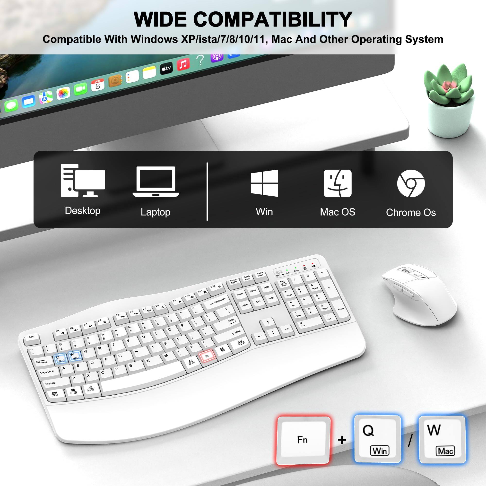 WIDE COMPATIBILITY  
Compatible With Windows XP/ista/7/8/10/11, Mac And Other Operating System  

Desktop Laptop Win Mac OS Chrome Os  

Fn + Q Win W Mac