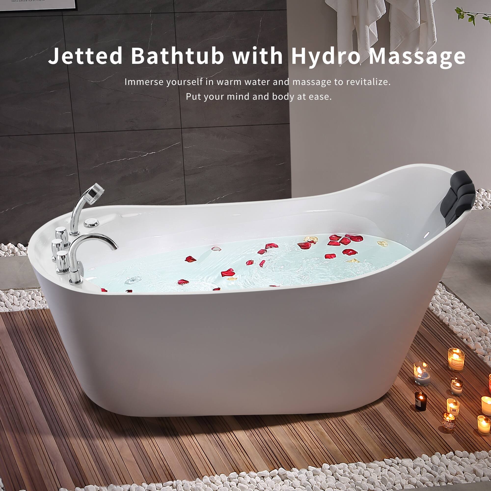Jettled Bathtub with Hydro Massage  
Immerse yourself in warm water and massage to revitalize.  
Put your mind and body at ease.
