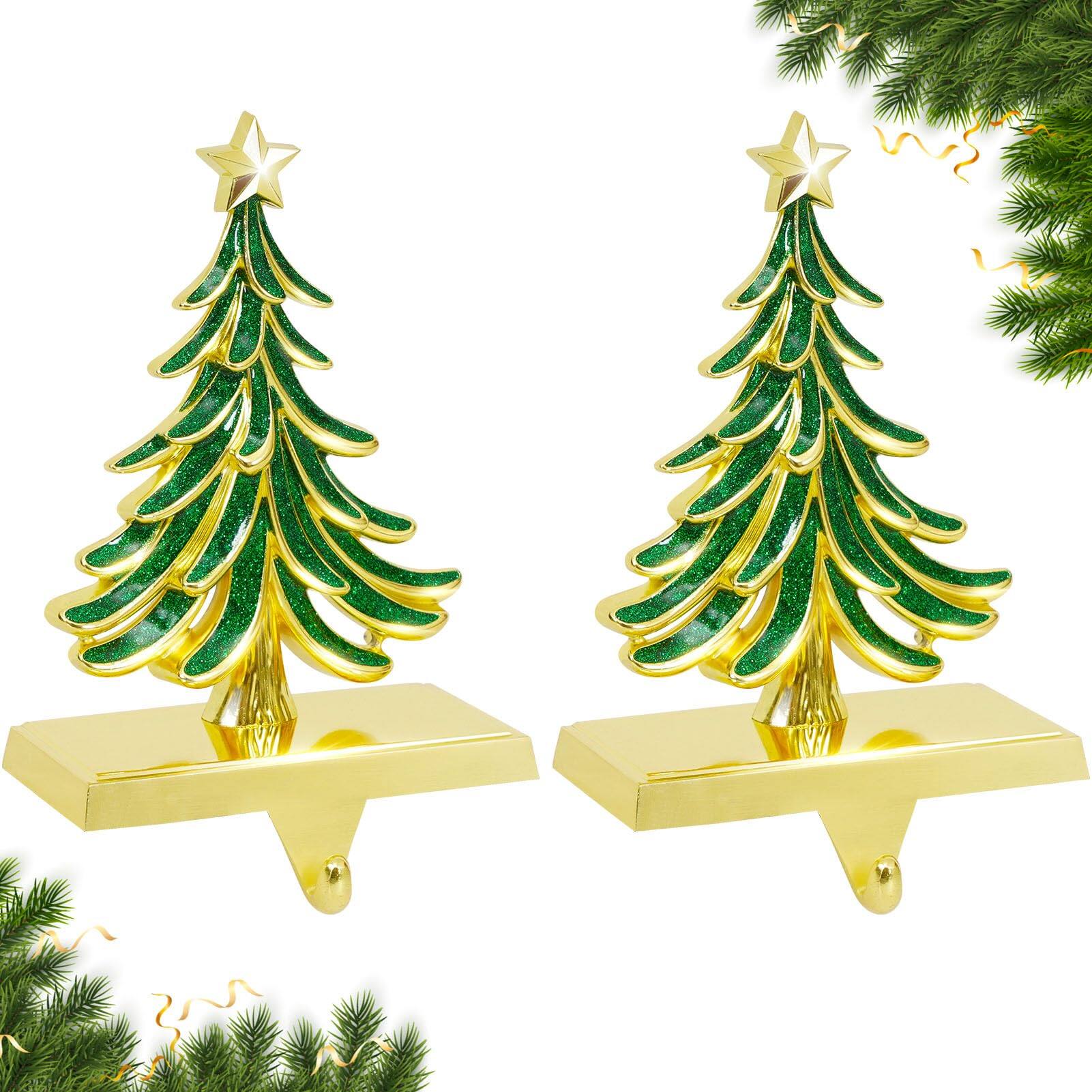 JETRANSPORT - Christmas Stocking Holders For Mantle Set Of 2 Reindeer Hangers Weighted Hooks With Non-slip Heavy Duty Base - Xmas Tree 2Pcs