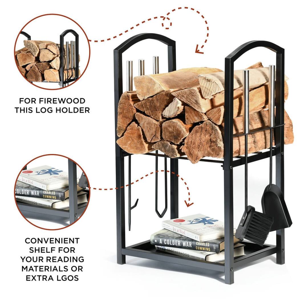 FOR FIREWOOD THIS LOG HOLDER

CONVENIENT SHELF FOR YOUR READING MATERIALS OR EXTRA LGOS