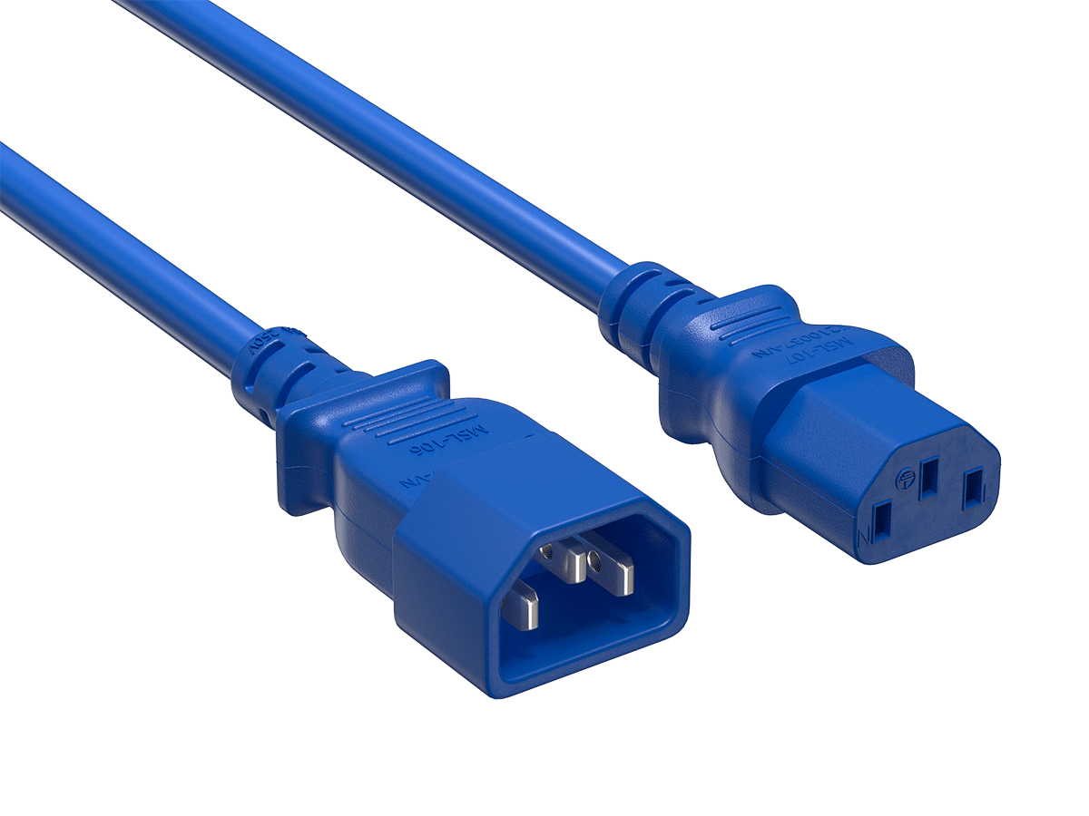 Cable Leader - Power Extension Cord, IEC C13 to C14 Fully Molded, 18 AWG 10A 250V for PDU, UPS, Monitor, Desktop PC - Blue