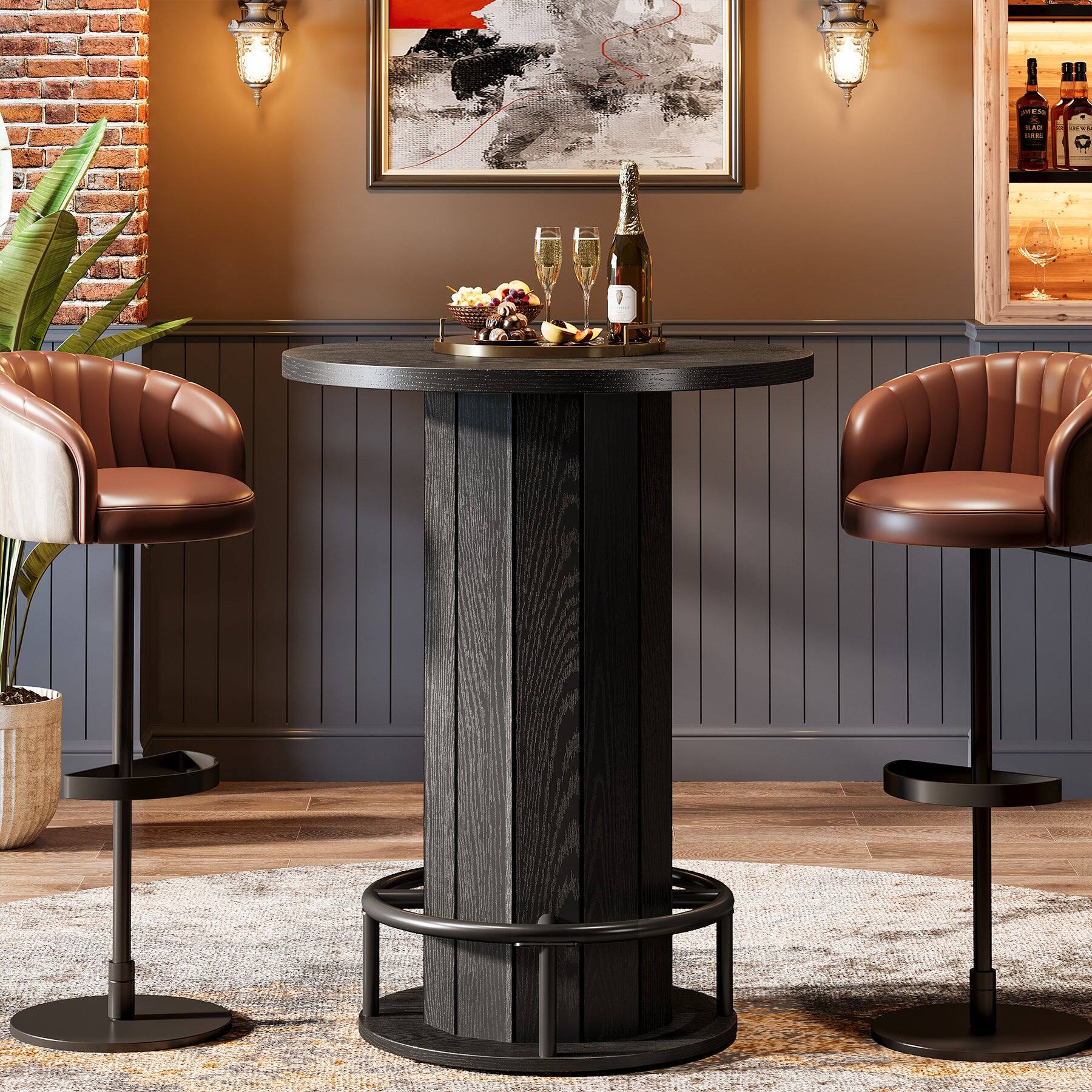 Tribesigns Bar Table with Wood Construction, Footrest, Wood Grain ...