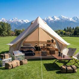Anysun - 4-Season Bell Tent – 9.8 FT Waterproof Family Camping Tent with Stove Jack, Fits 4 People, Outdoor Parties & Camping - Beige