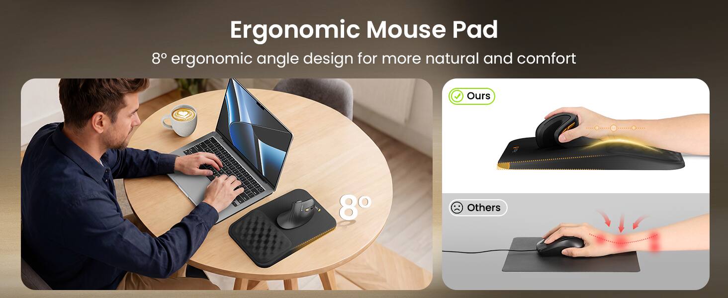 Ergonomic Mouse Pad  
8° ergonomic angle design for more natural and comfort