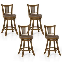 Costway - Set of 4 Bar Stools 25" Swivel Bar Chairs with PE Rattan Backrest & Footrest - Brown