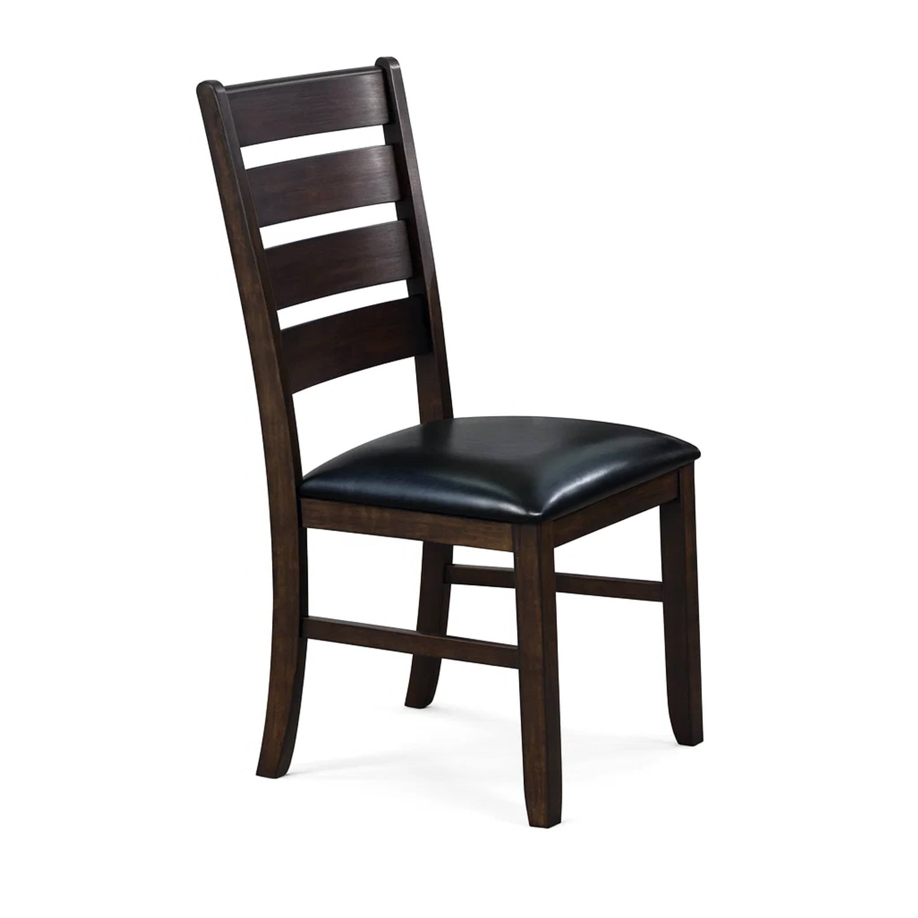 Front. Manhattan Lane - Ladder Back Wooden Side Chair with Leatherette seat, Set of 2 - Brown and Black.