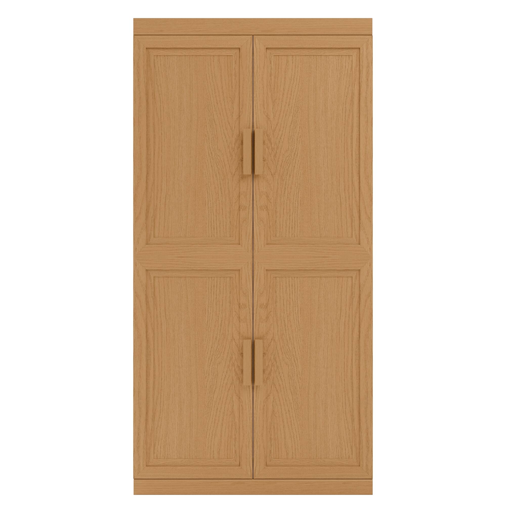 Angle. PexFix - 62" Farmhouse Corner Accent Storage Cabinet with Solid Wood Doors and Adjustable Shelves for Space-Saving - Natural.