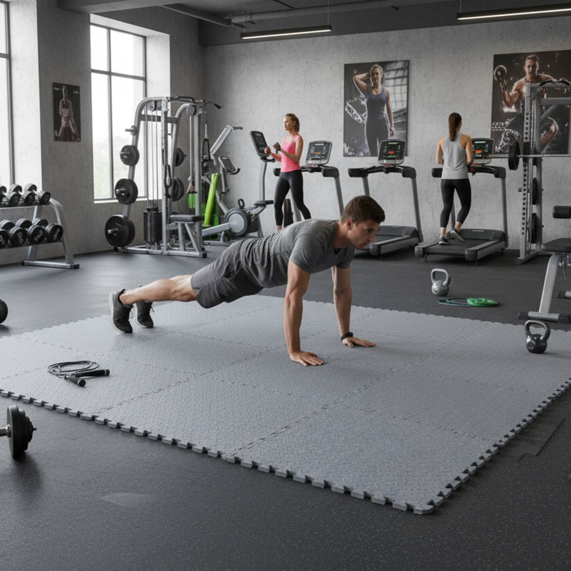 Alt View 4. BalanceFrom Fitness - BalanceFrom Fitness 96 Sq Ft Interlocking EVA Foam Exercise Mat Tiles, Gray - Grey.