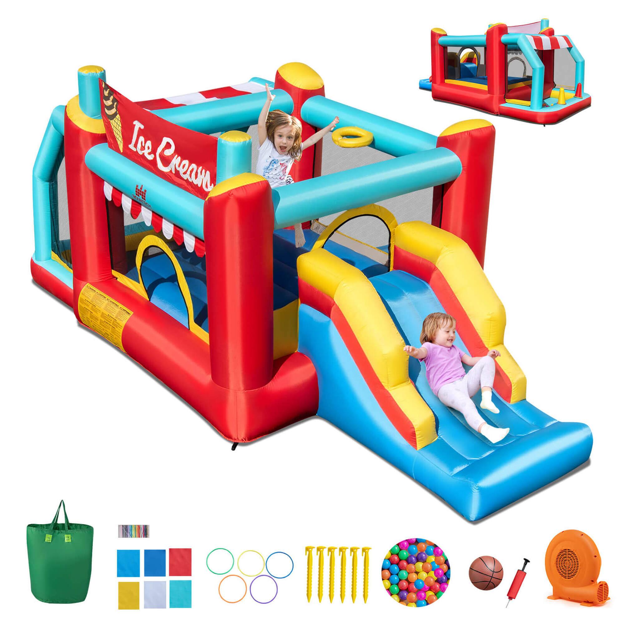 Costway - Inflatable Bounce House 5-in-1 Ice Cream Jumping Castle with 520W Blower - Multicolor