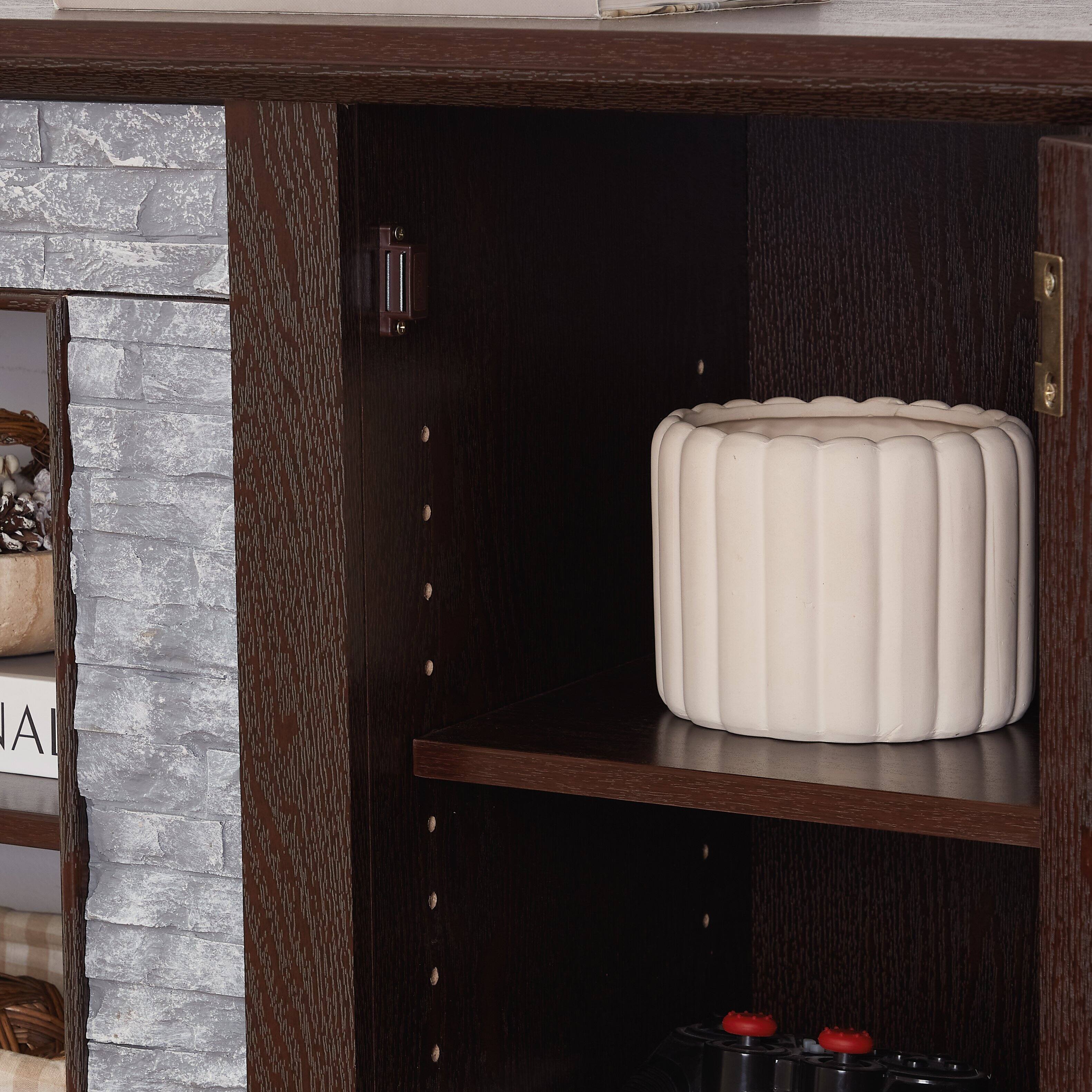 Alt View 7. Whisen - 70" Modern Faux Stone Media Console Tabletop TV Stand with 2-Door Storage Entertainment Center - Cherry.