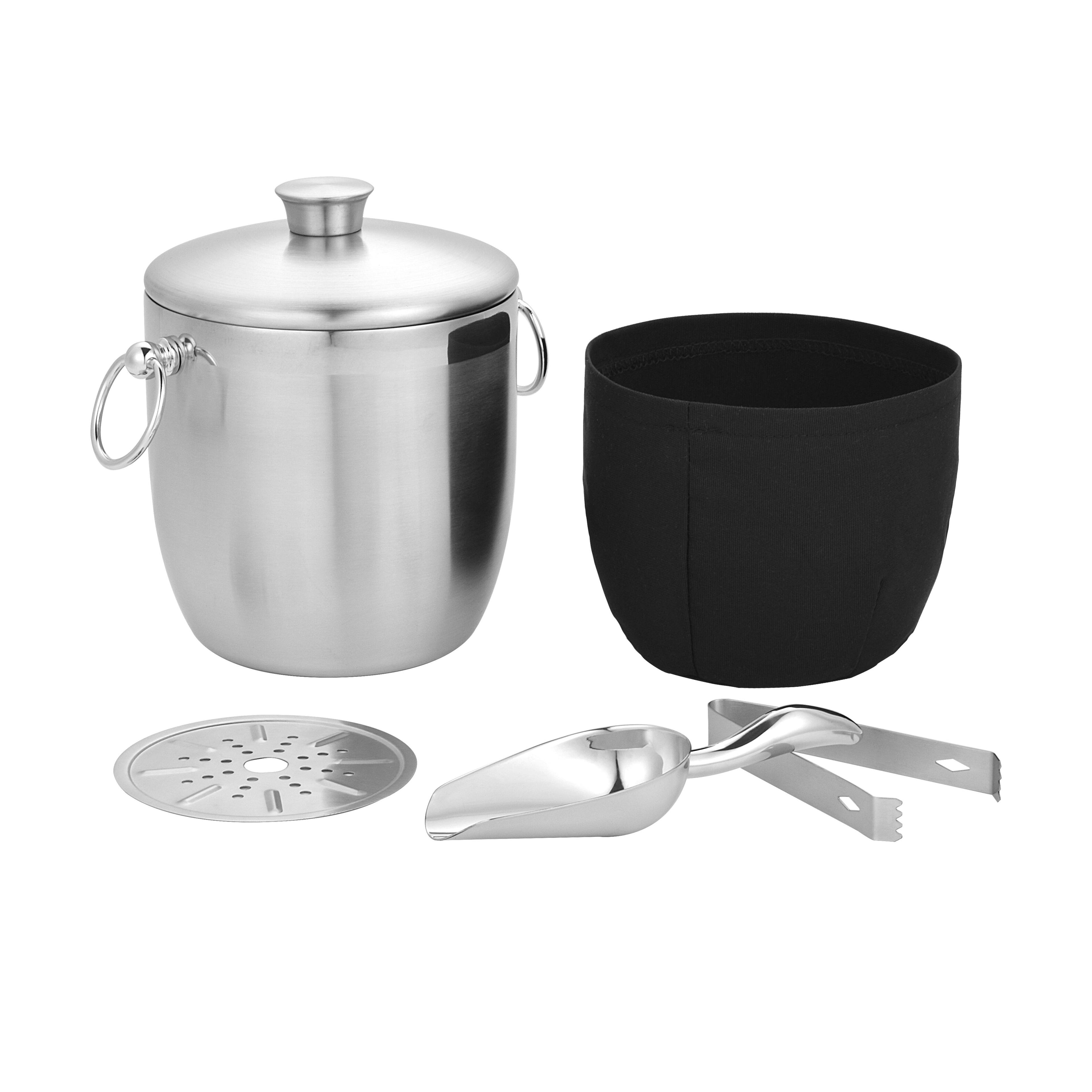 Alt View 5. Fortune Candy - Insulated 2.8L Ice Bucket, Double-Wall Stainless Steel w/Lid, Ice Tongs & Scoop, Handmade Nylon Holder for Parties, Bar - Black.